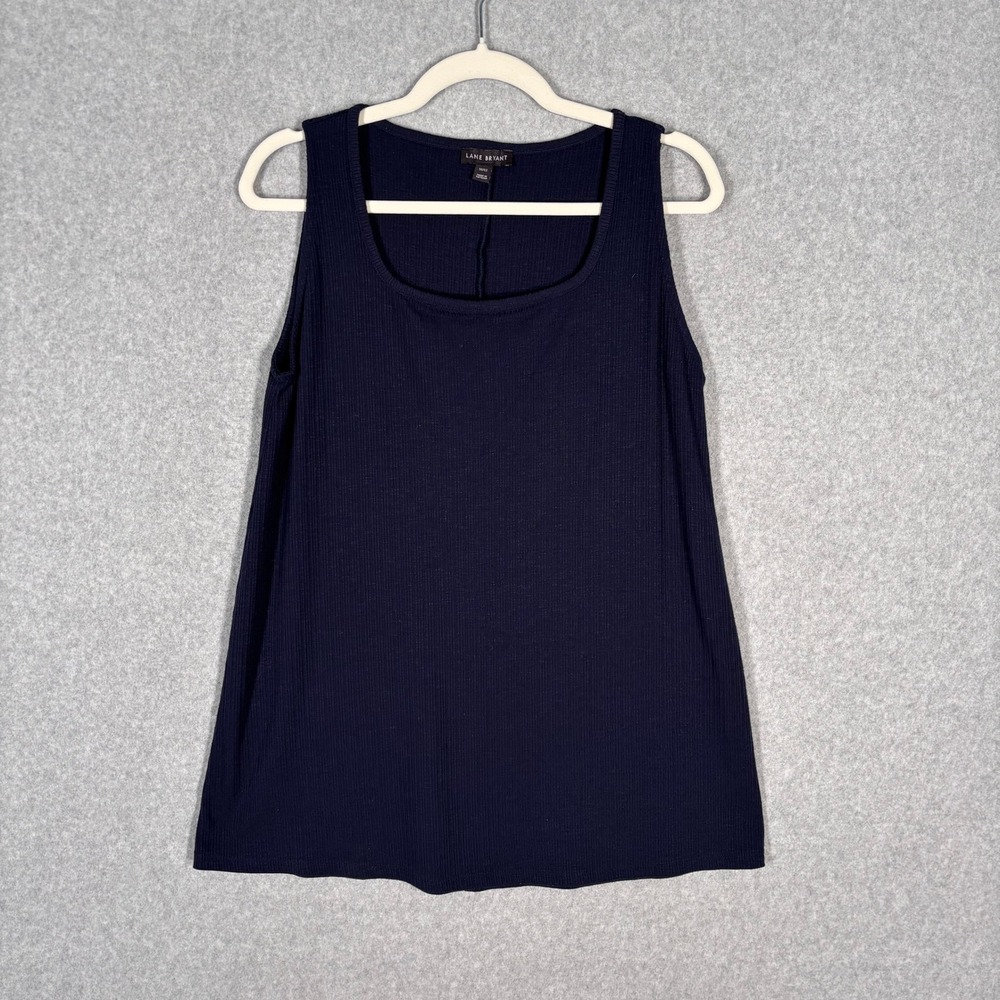 Lane Bryant Ribbed Tank Top M/L Navy Tunic Shell Cami Minimal Layer Flowy Under